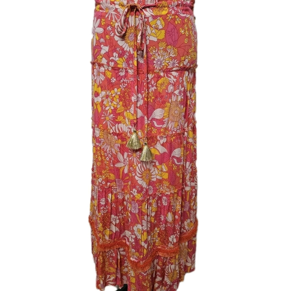 Floral Maxi Skirt in Orange mutlicolor-Size Medium - Picture 4 of 16